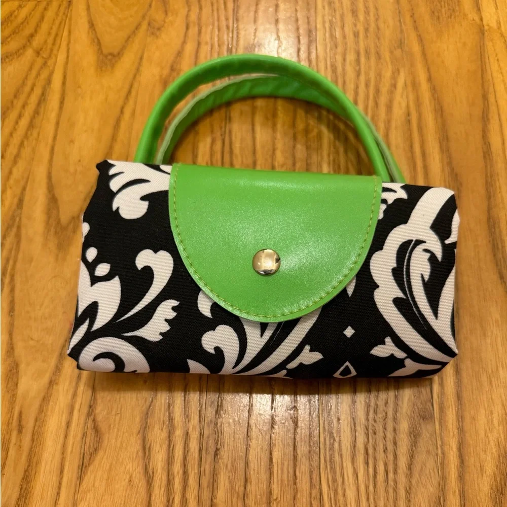 Black Damask Expandable Tote with Green Accents - Picture 3 of 5